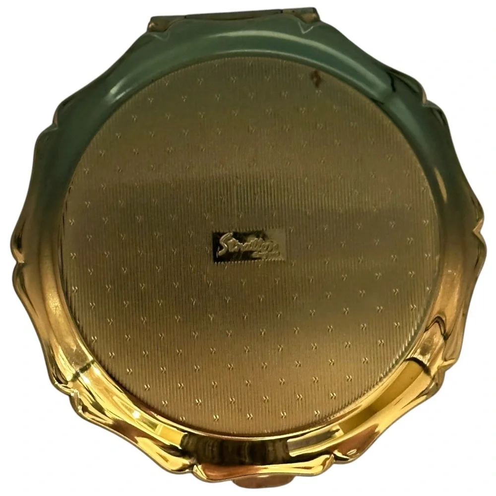Vintage Compact Stratton England Black GoldTone Butterflies Lilies Pat.764125 - Picture 2 of 10